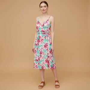 J.Crew Floral Midi Wrap Dress Pink Green Tropical Print Size 00